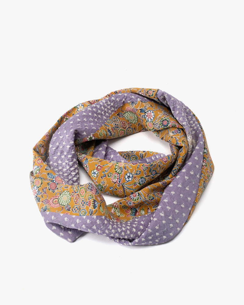 Kiriko Original Scarf, Infinity, Kimono, Kikkou and Kiku Sarasa with Lavender Shibori