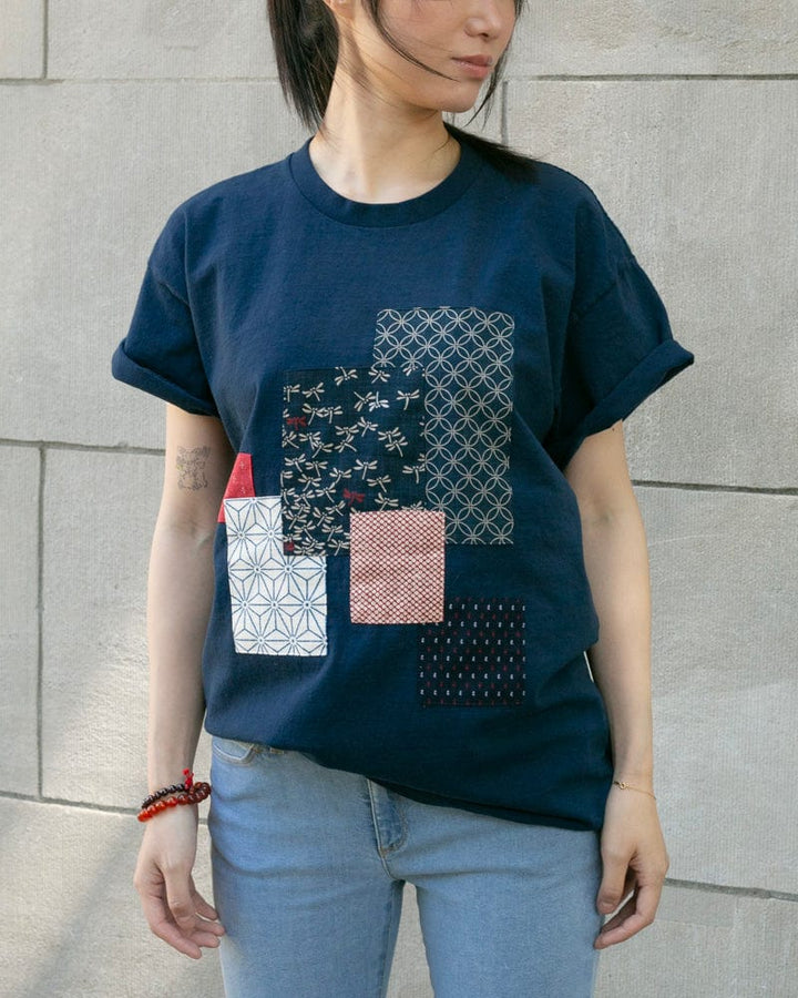 Patched Boro Tee, Navy, with Asanoha and Tonbo