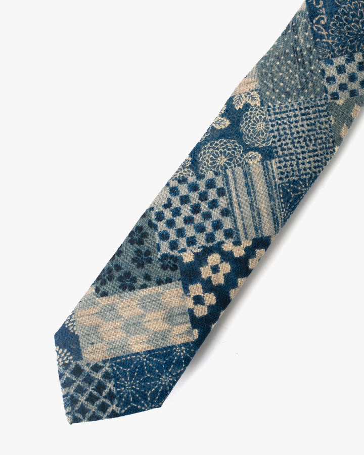 Kiriko Original Tie, Classic, Washed Indigo Patchwork Style