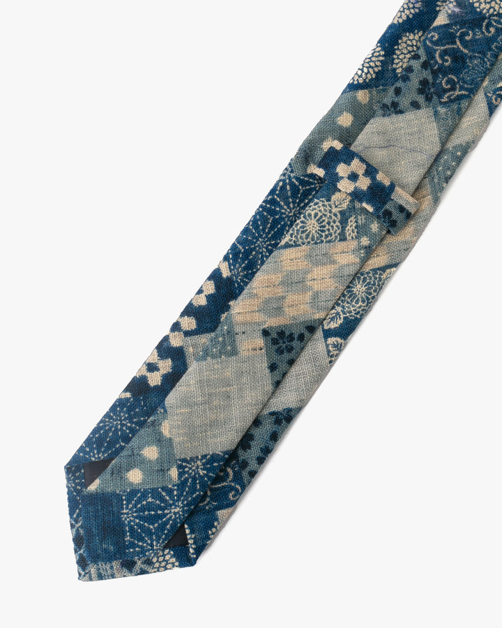 Kiriko Original Tie, Classic, Washed Indigo Patchwork Style