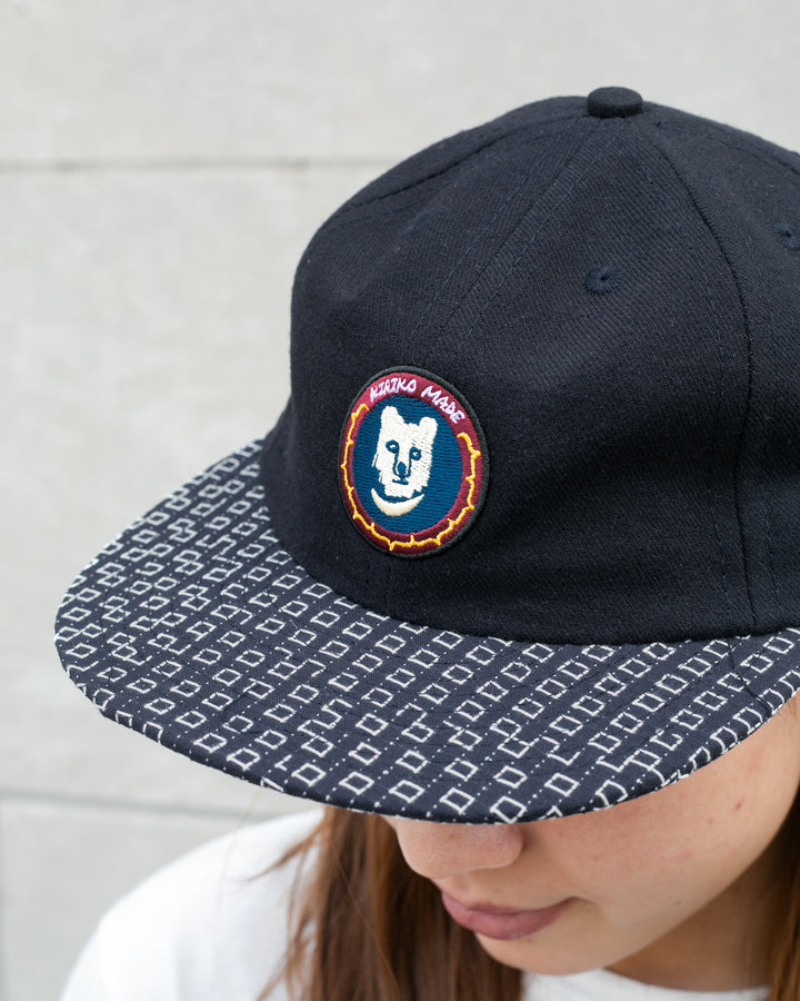 Kiriko Original Cap, 6-Panel, Indigo Sashiko, Navy with Kuma Patch