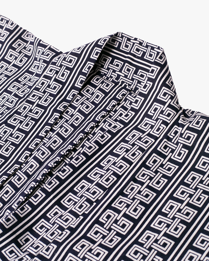 Kiriko Custom, Altered Yukata Jacket, Indigo with White Geometric Pattern
