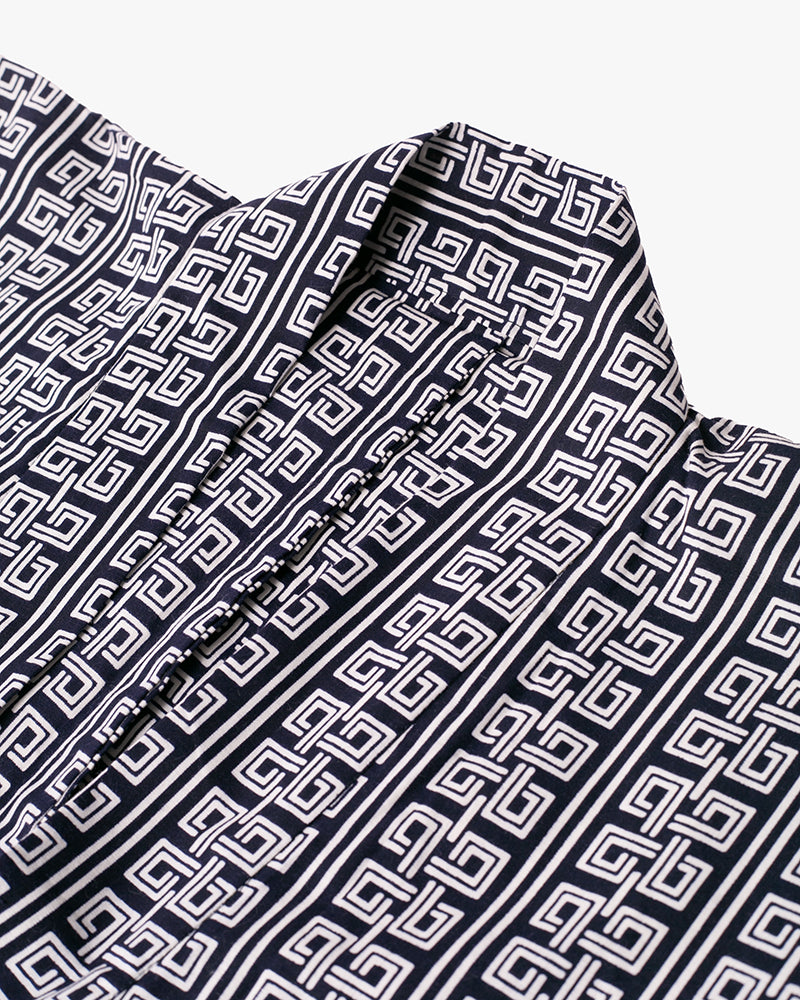 Kiriko Custom, Altered Yukata Jacket, Indigo with White Geometric Pattern