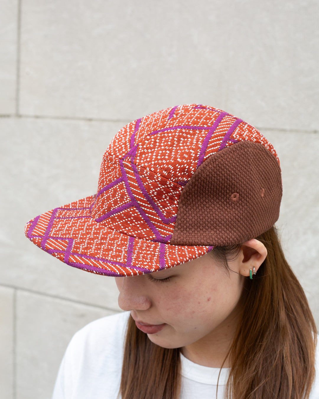 Kiriko Original Cap, 5-Panel, Two Tone, Burnt Scarlet and Violet Sashiko Hishi X Sashi-Ori