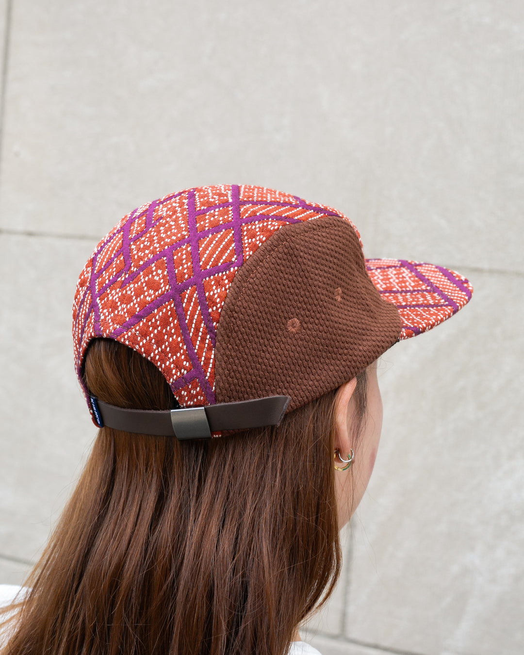 Kiriko Original Cap, 5-Panel, Two Tone, Burnt Scarlet and Violet Sashiko Hishi X Sashi-Ori
