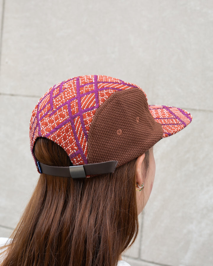 Kiriko Original Cap, 5-Panel, Two Tone, Burnt Scarlet and Violet Sashiko Hishi X Sashi-Ori