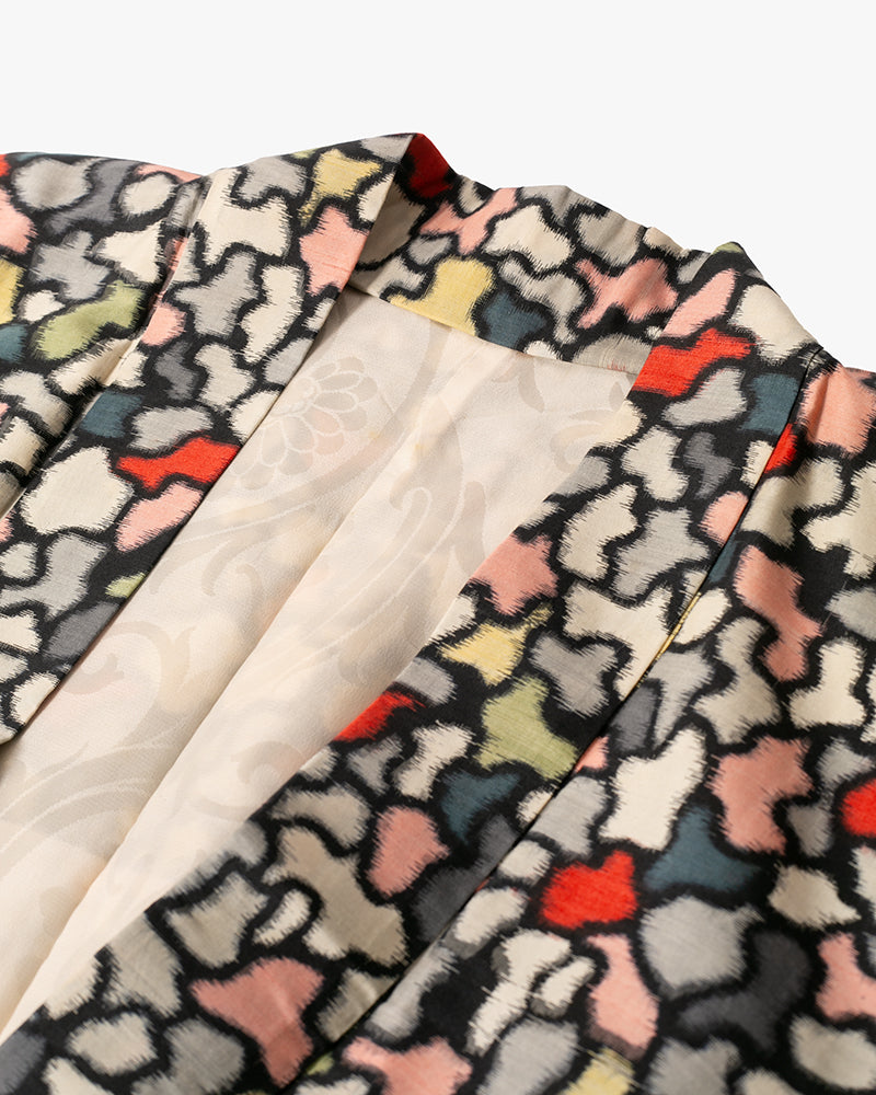 Kiriko Custom, Altered Haori Jacket, Cream with Multicolor Organic Pattern