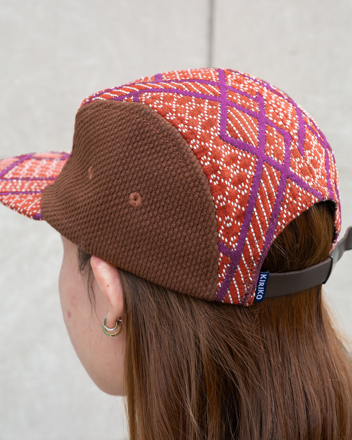 Kiriko Original Cap, 5-Panel, Two Tone, Burnt Scarlet and Violet Sashiko Hishi X Sashi-Ori