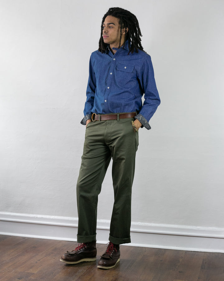 Kiriko Original Officer Trousers, 7.5 oz. Stretch Twill Chino - Olive