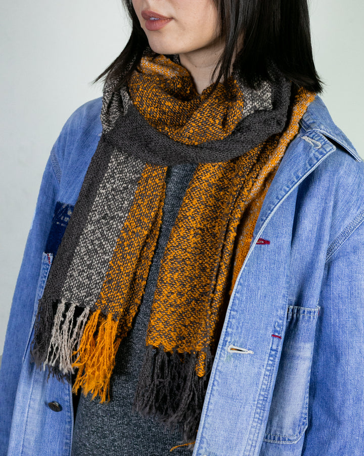 Kobo Oriza Scarf, Slub, Orange with Warm Grey Accents