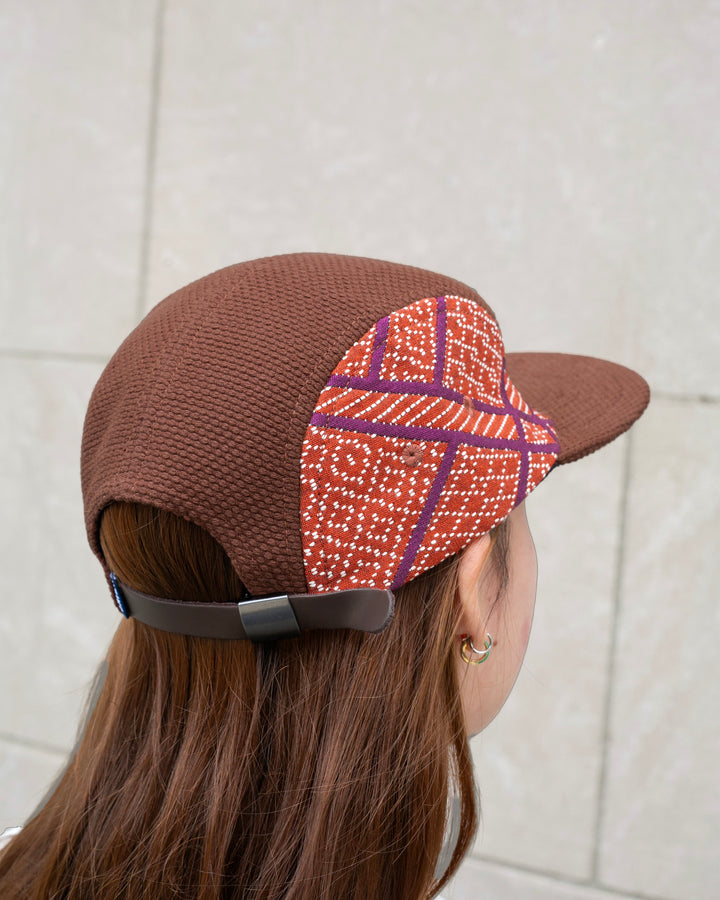 Kiriko Original Cap, 5-Panel, Two Tone, Burnt Scarlet and Violet Sashiko Hishi X Sashi-Ori