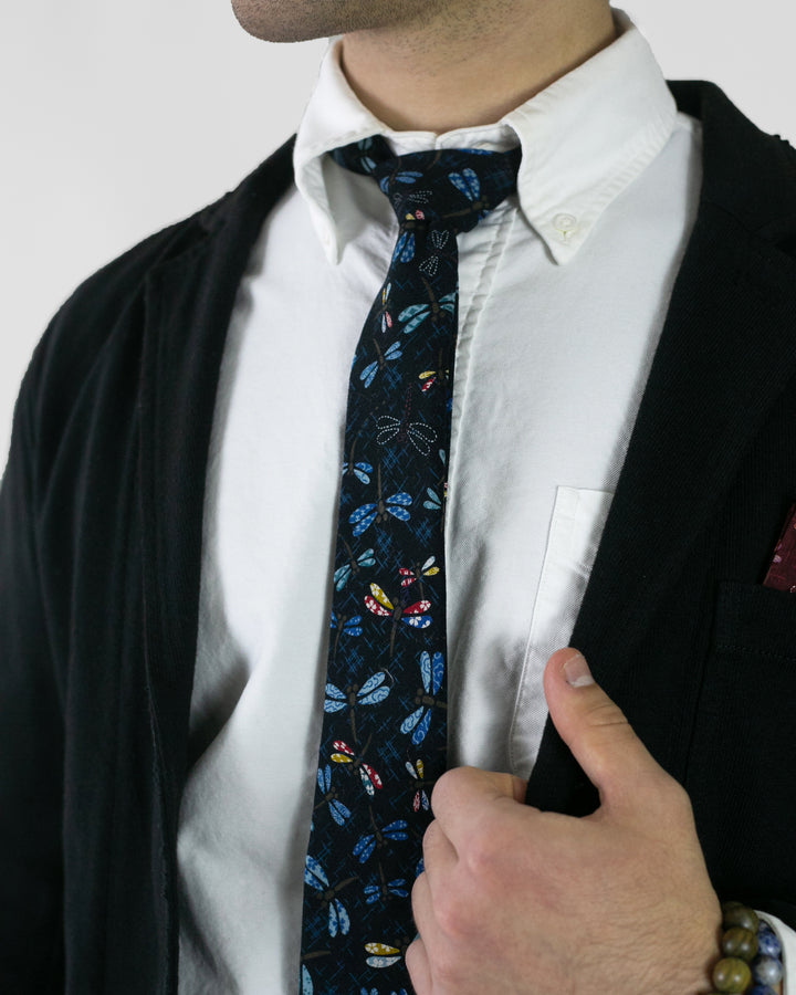 Kiriko Original Tie, Classic, Indigo with Multi Color Tonbo