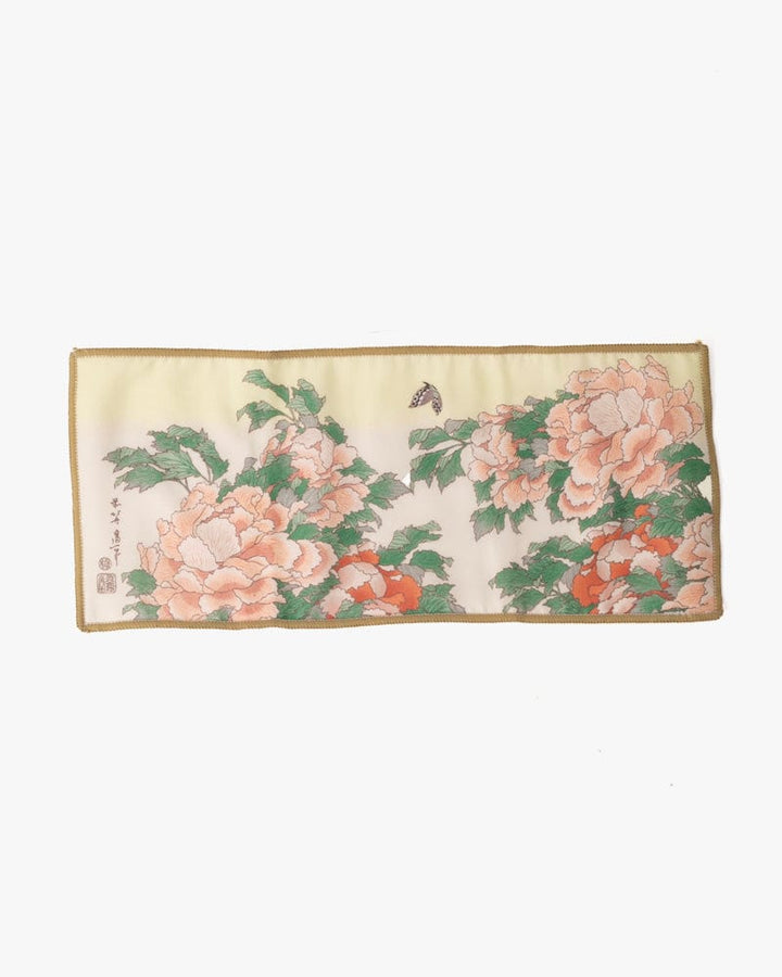 Japanese Handkerchief, Microfiber Reversible Rectangle, Green Hokusai Peony
