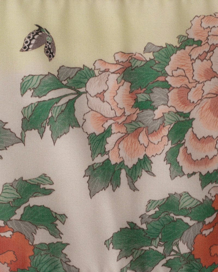 Japanese Handkerchief, Microfiber Reversible Rectangle, Green Hokusai Peony