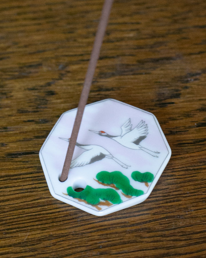 Shoyeido Incense Holder, Porcelain Tile, Spring Cranes
