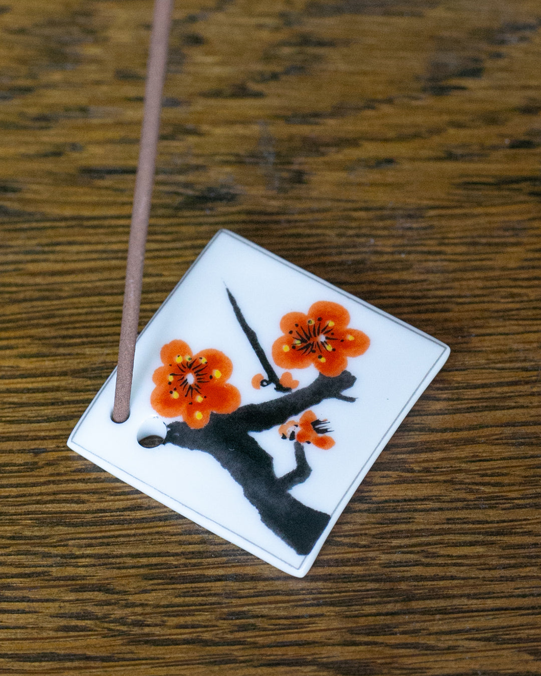 Shoyeido Incense Holder, Porcelain Tile, Flowering Plum
