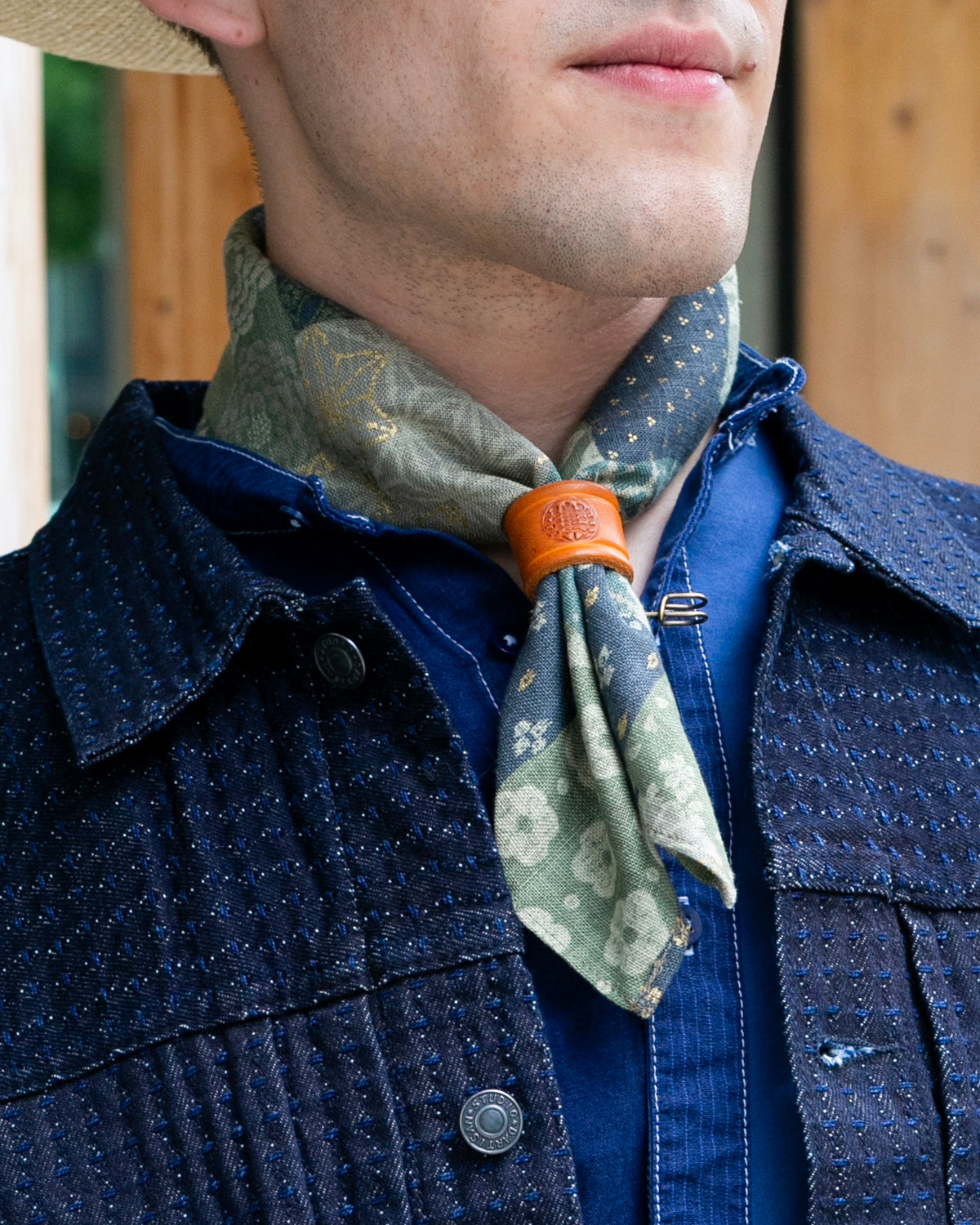 Sage and gold patchwork bandana by Kiriko Made