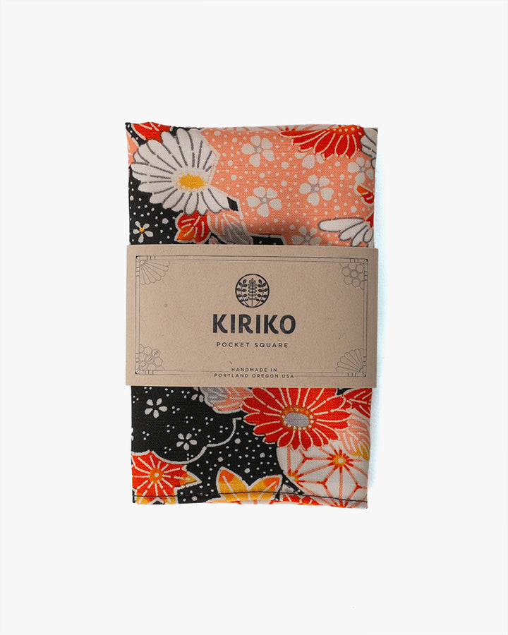 Kiriko Original Pocket Square, Multi Pattern, Black, Tangerine and White