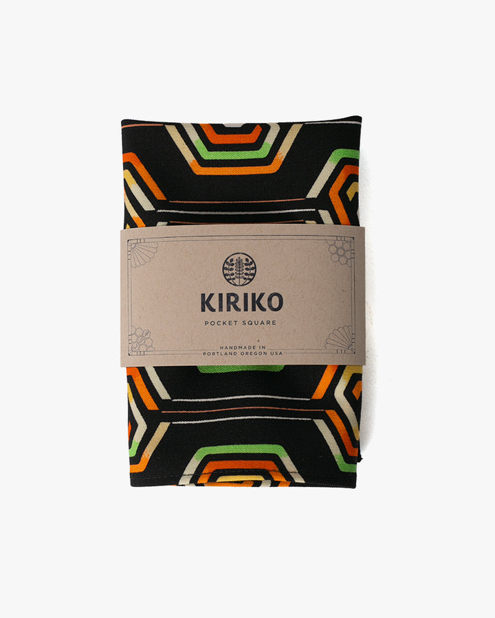 Kiriko Original Pocket Square, Kikkou, Black with Multi Colors