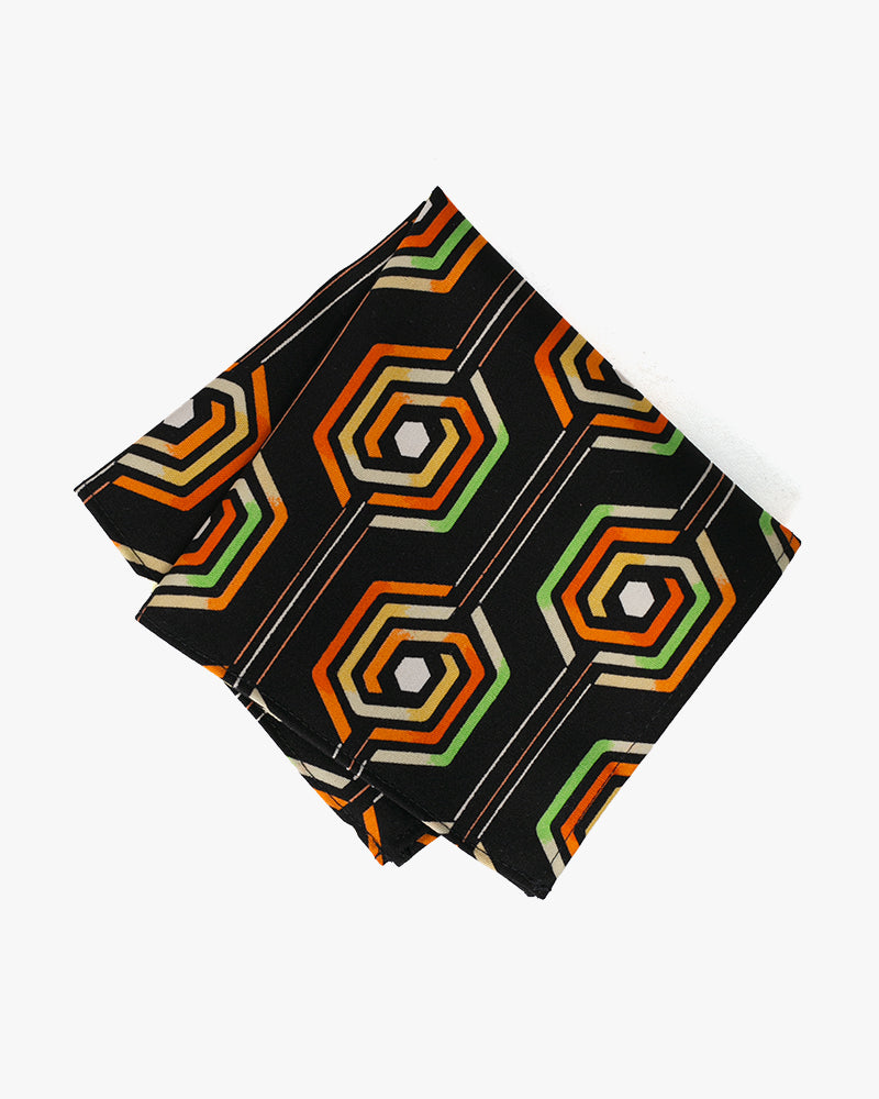 Kiriko Original Pocket Square, Kikkou, Black with Multi Colors