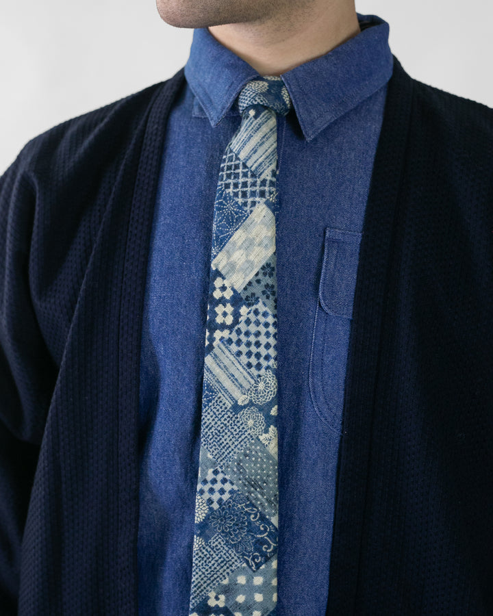 Kiriko Original Tie, Classic, Washed Indigo Patchwork Style