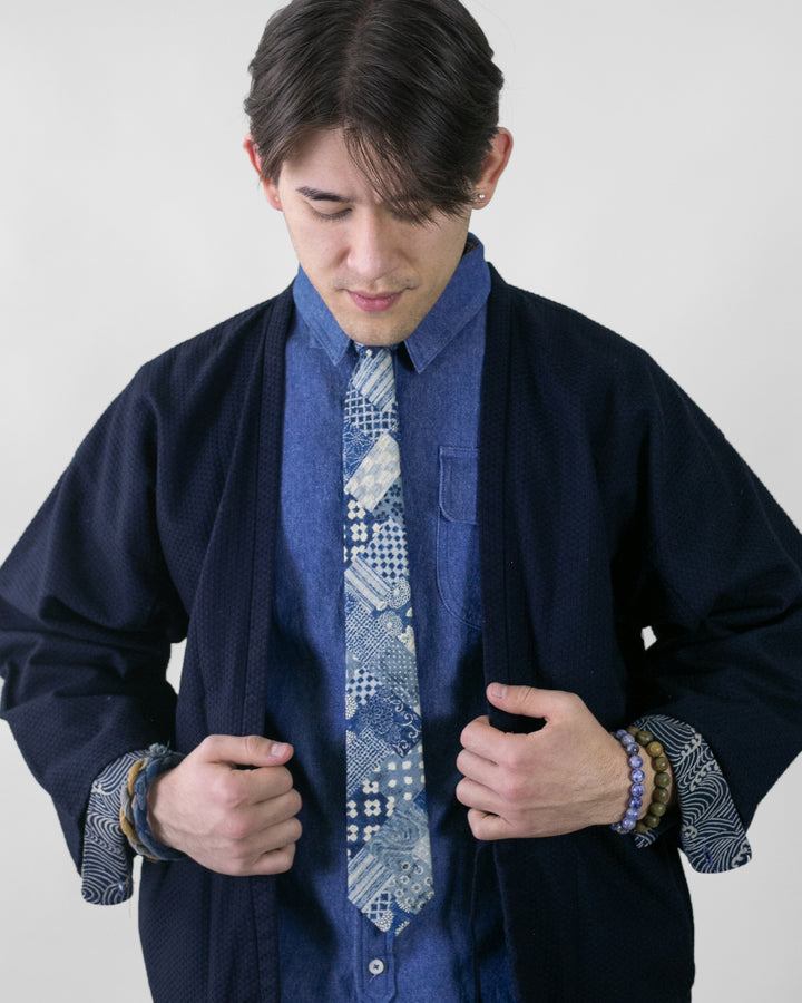 Kiriko Original Tie, Classic, Washed Indigo Patchwork Style