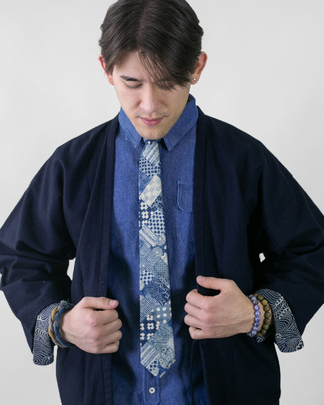 Kiriko Original Tie, Classic, Washed Indigo Patchwork Style