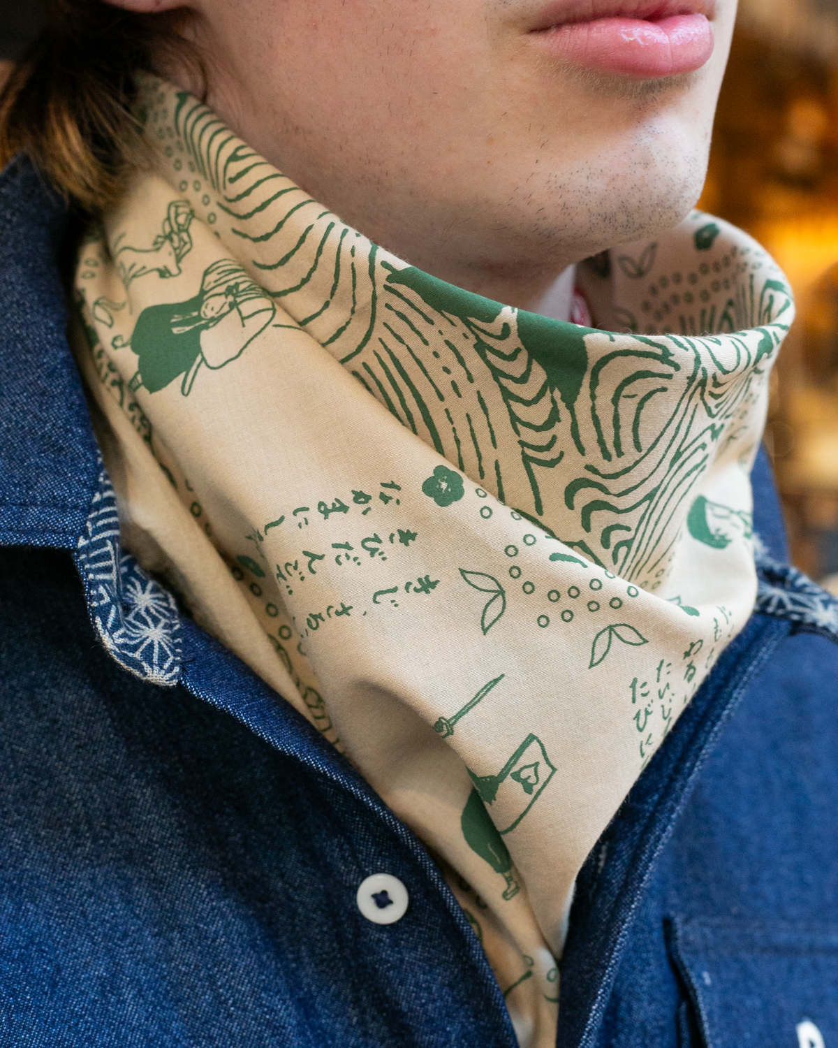 Cream bandana with Momotaro design by Kiriko Made