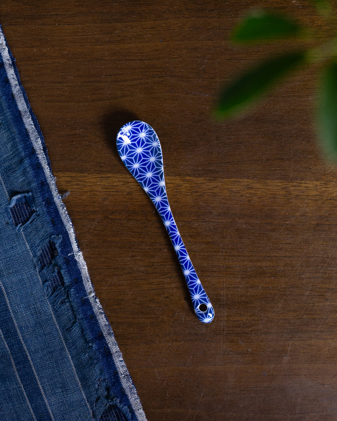 Hand-Painted Porcelain Spoon, Ichiyama, Sometsuke, Asanoha
