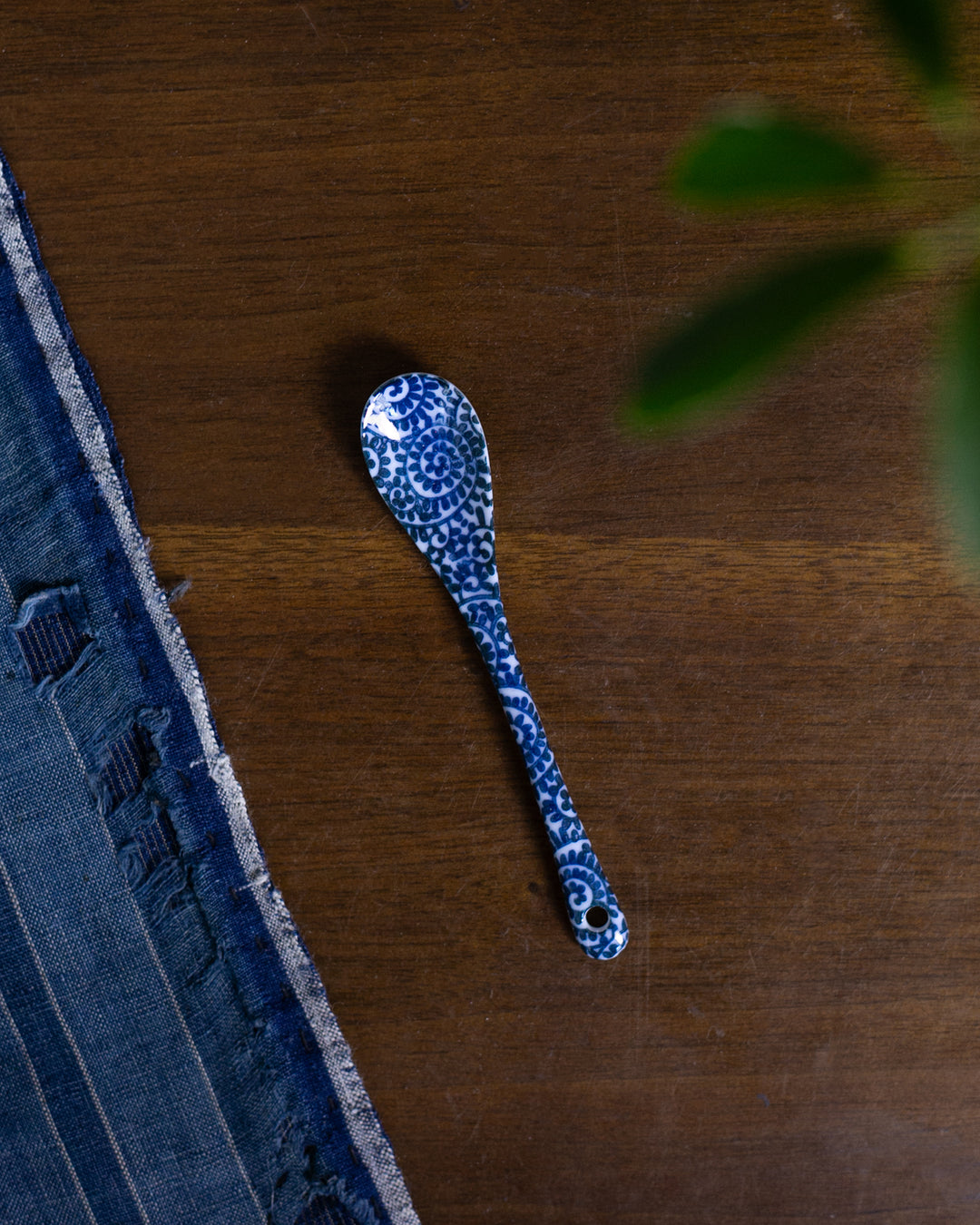 Hand-Painted Porcelain Spoon, Ichiyama, Sometsuke, Karakusa