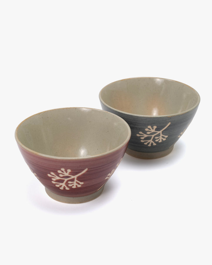 Minori Chawan Bowl, Bisque, Sprigs