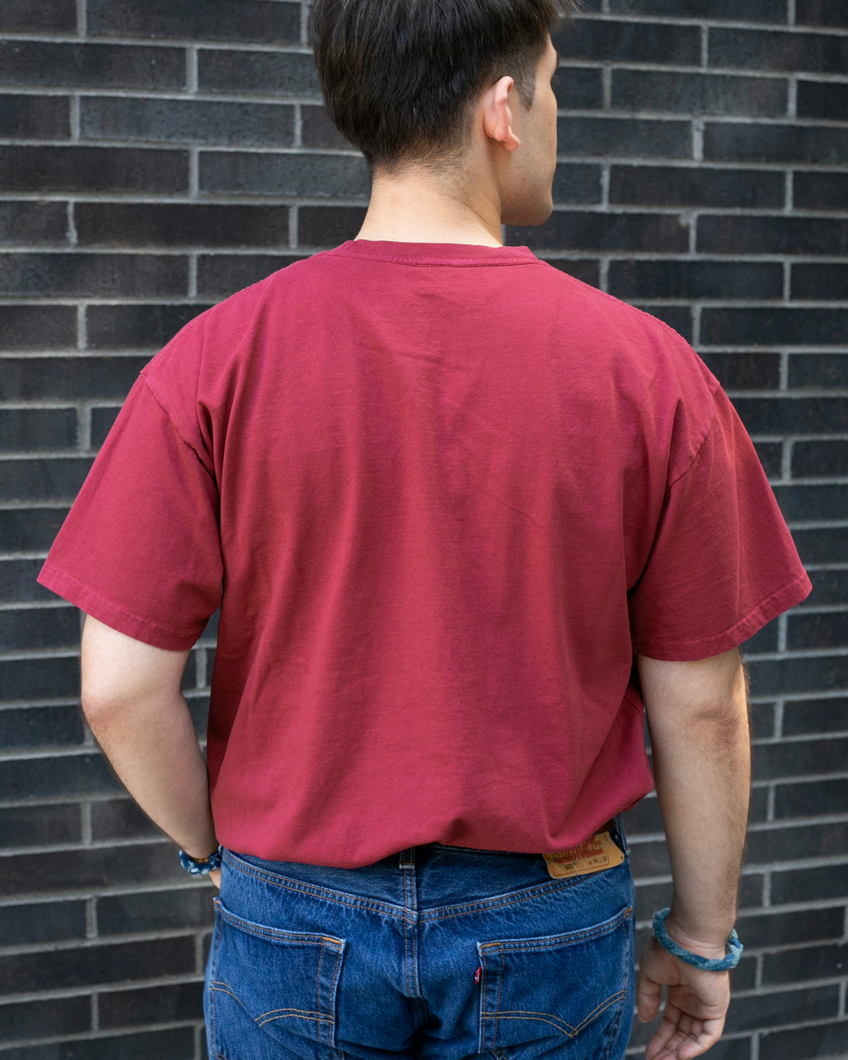 Kiriko Original Tee, 8oz Cotton, Patched Pocket Tee, Red with Gold Kanoko, Azuki Patchwork and Old Rose