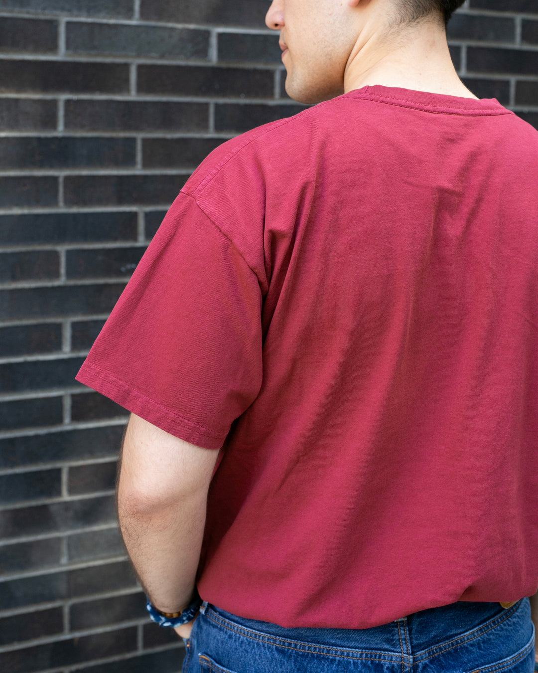 Kiriko Original Tee, 8oz Cotton, Patched Pocket Tee, Red with Gold Kanoko, Azuki Patchwork and Old Rose
