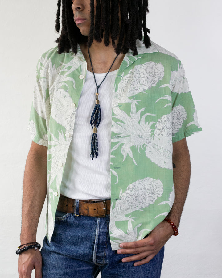 Japanese Repro, Short Sleeve Aloha Shirt, Sun Surf Brand, Light Green with Pineapples