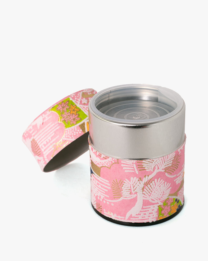 Tea Canister, Theanine, Washi Paper, Pink and Green