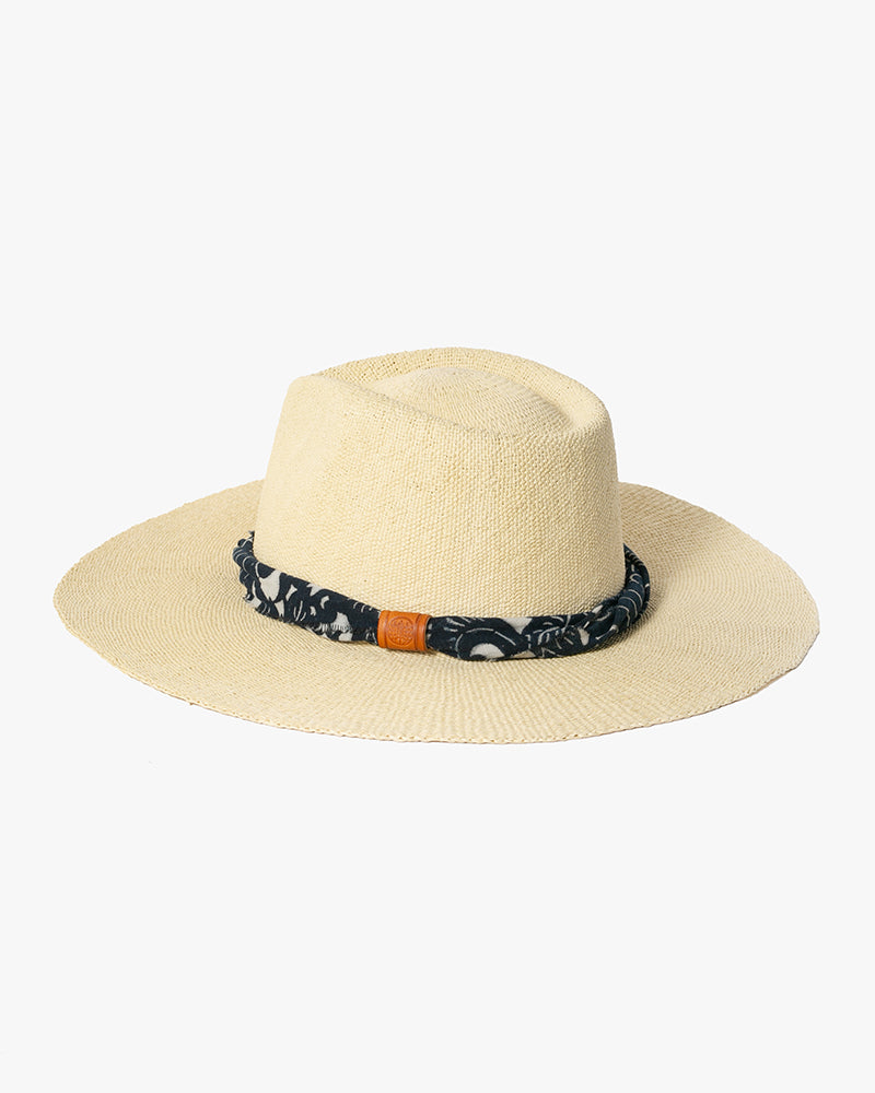 Kiriko Custom Panama Hat, Straw, Indigo Katazome