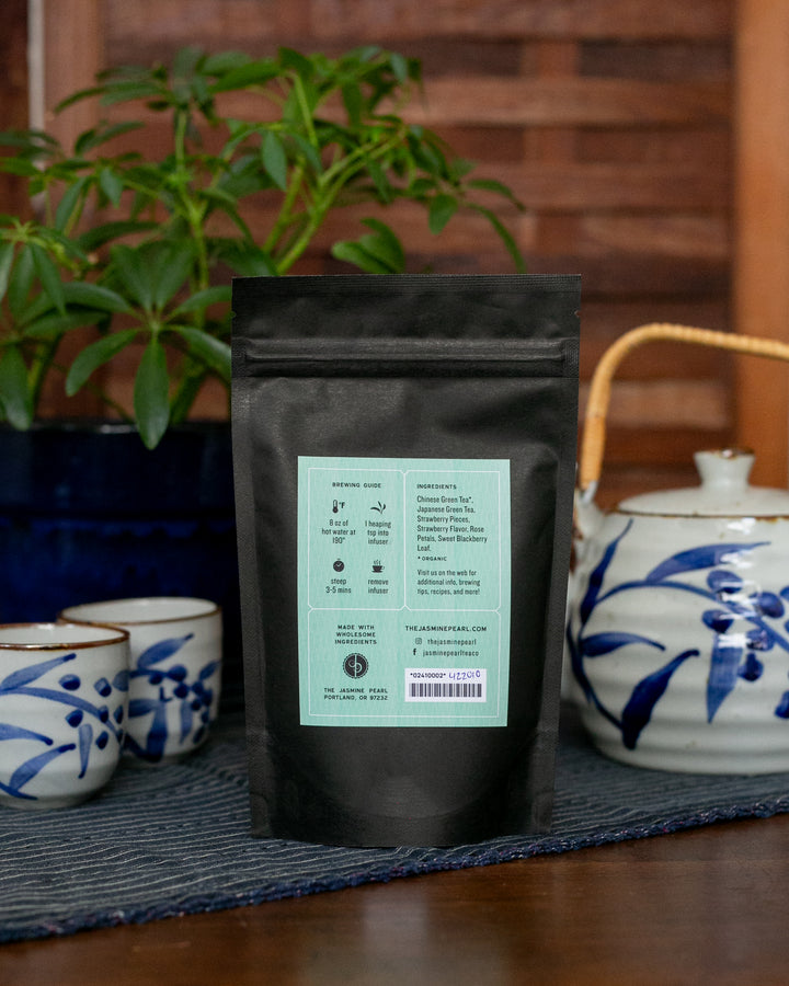 The Jasmine Pearl Tea, Loose Leaf, Strawberry Sencha Green Tea Blend