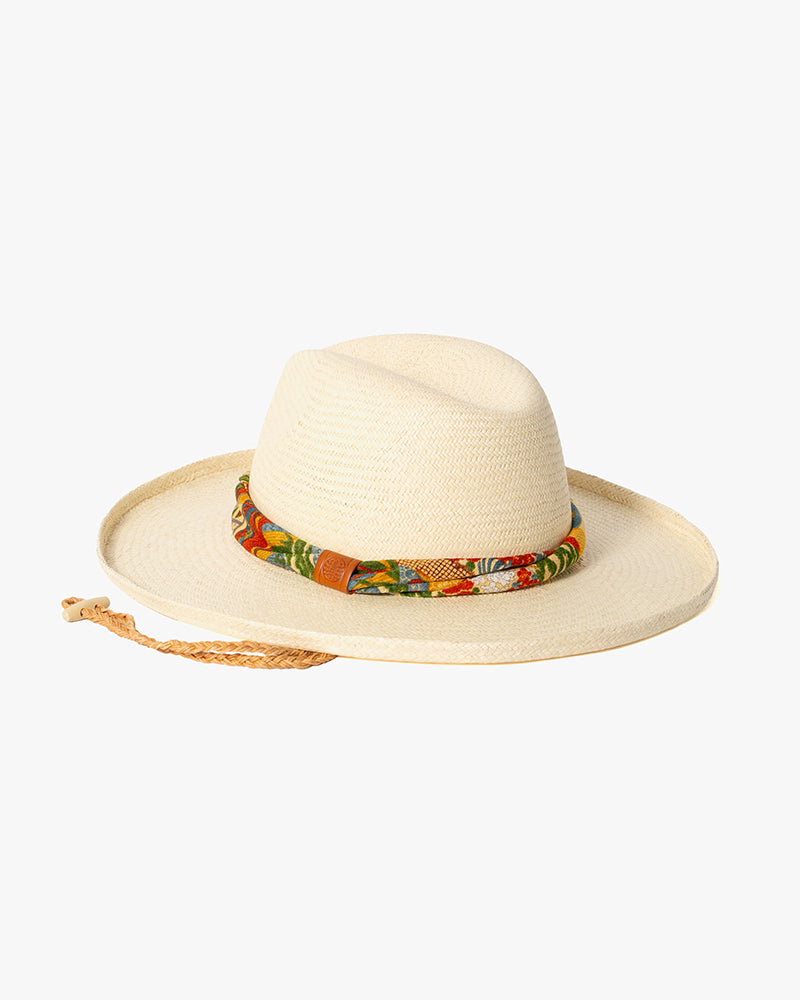Kiriko Custom Panama Hat, Straw, Shades of Orange Multi Pattern with Blue and Green Accents
