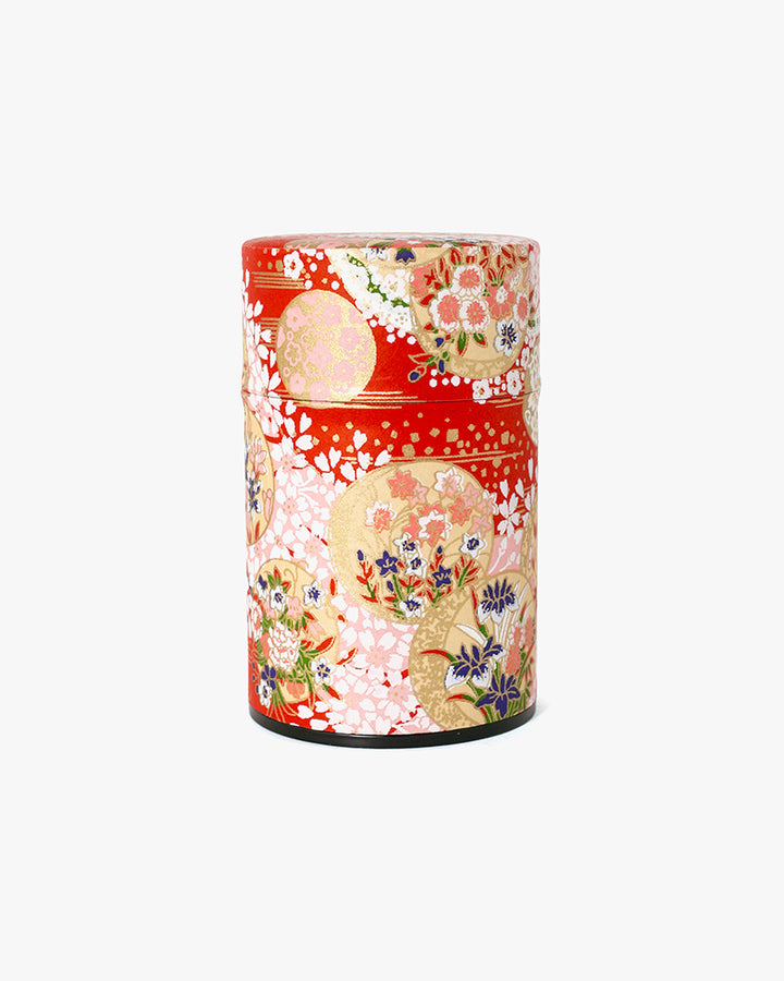 Tea Canister, Theanine, Washi Paper, Red and Pink