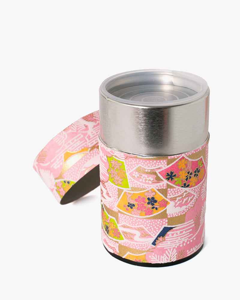 Tea Canister, Theanine, Washi Paper, Pink and Green