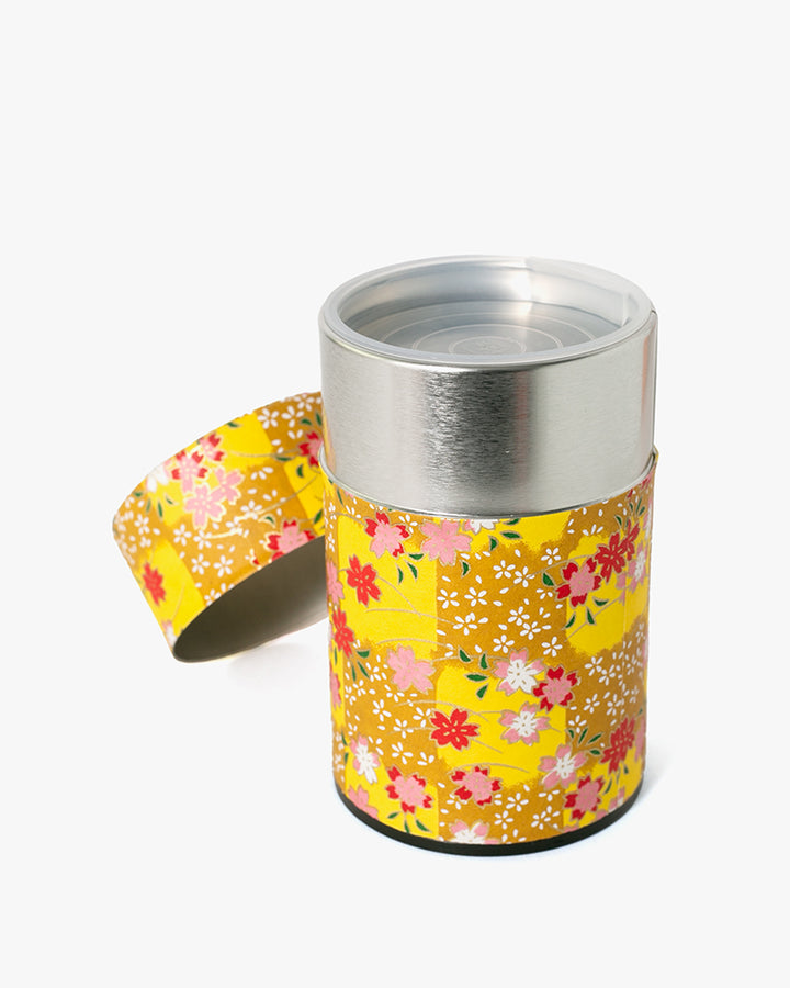 Tea Canister, Theanine, Washi Paper, Yellow and Mustard