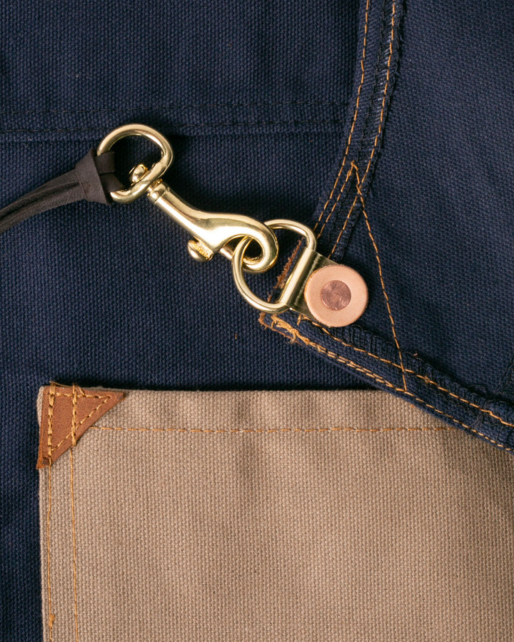 Kokoro Original Work Apron, Full, Canvas Two-Tone, Navy with Beige Pockets