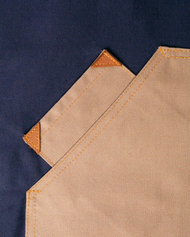 Kokoro Original Work Apron, Full, Canvas Two-Tone, Navy with Beige Pockets