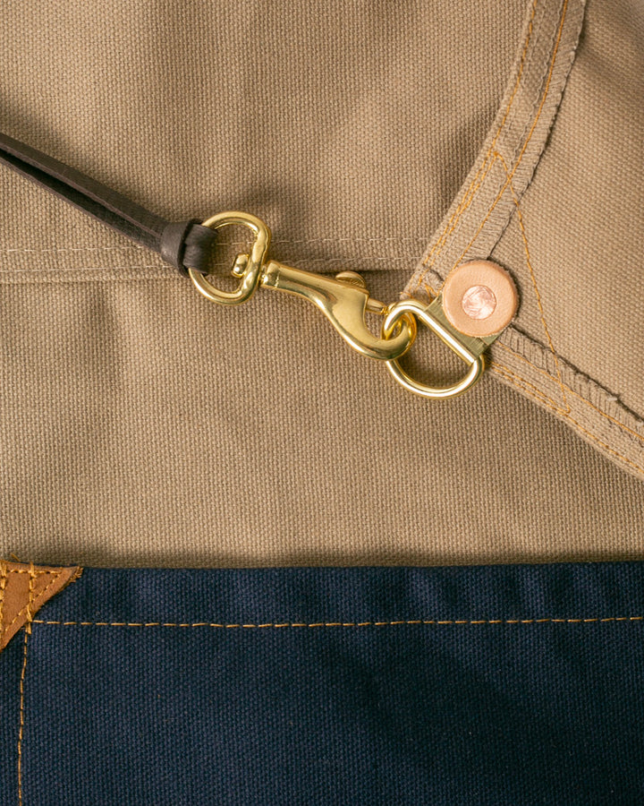 Kokoro Original Work Apron, Full, Canvas Two-Tone, Beige with Navy Pockets