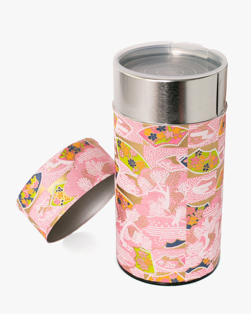 Tea Canister, Theanine, Washi Paper, Pink and Green
