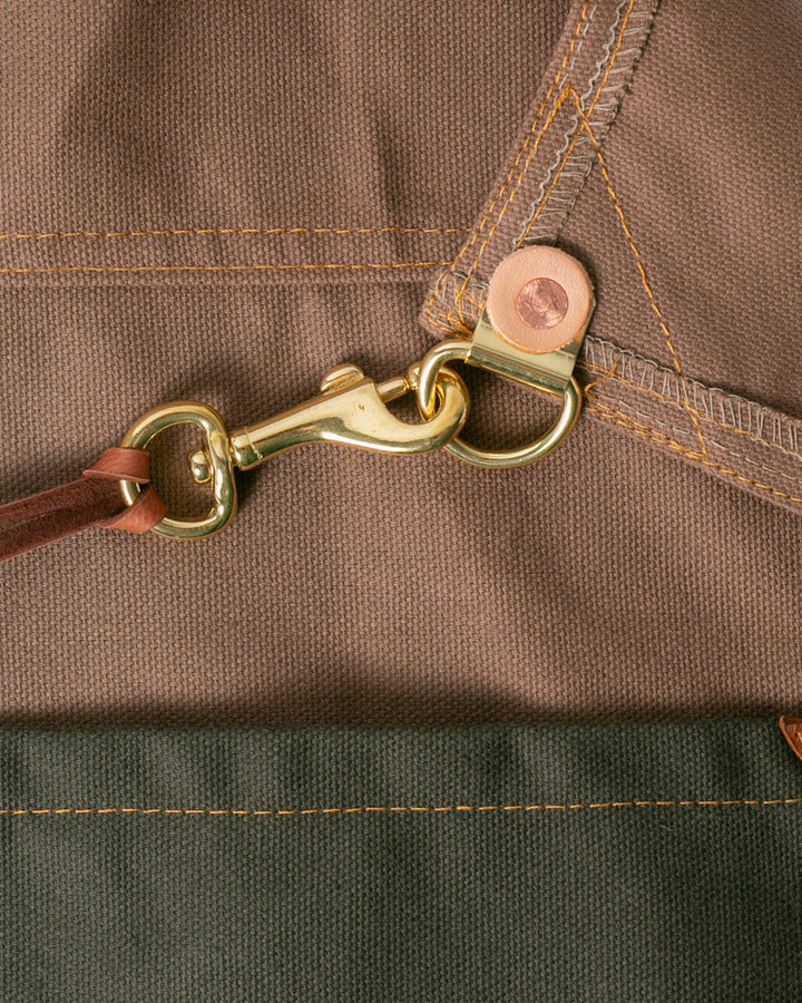 Kokoro Original Work Apron, Full, Canvas Two-Tone, Brown with Olive Pockets