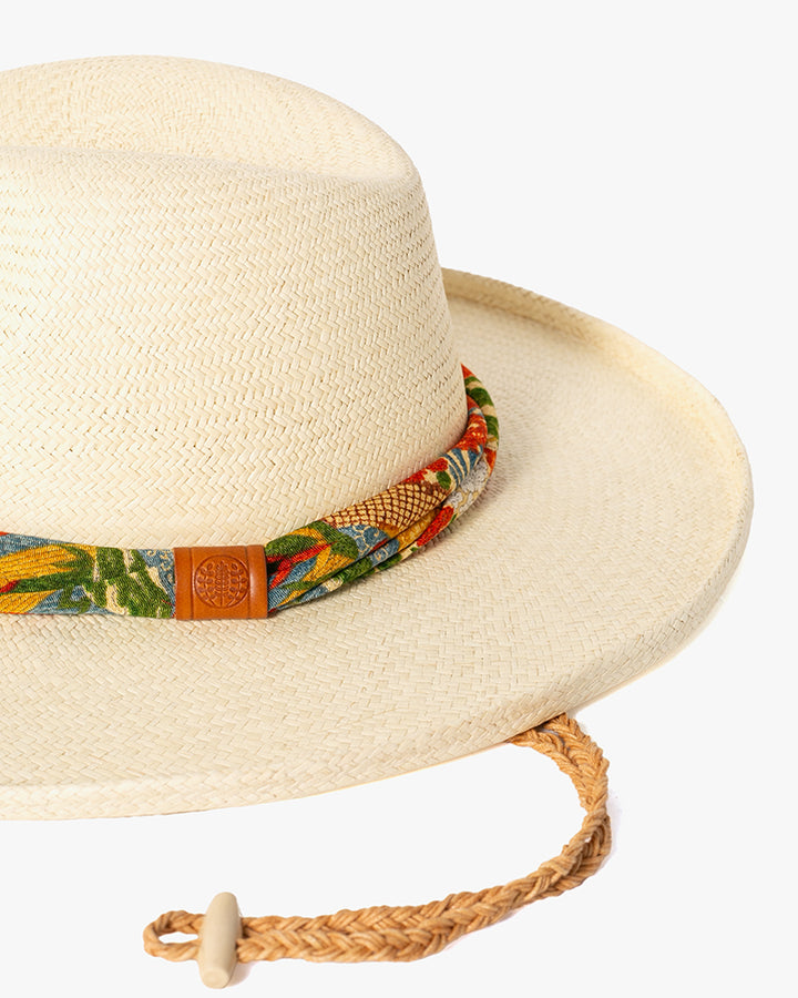 Kiriko Custom Panama Hat, Straw, Shades of Orange Multi Pattern with Blue and Green Accents