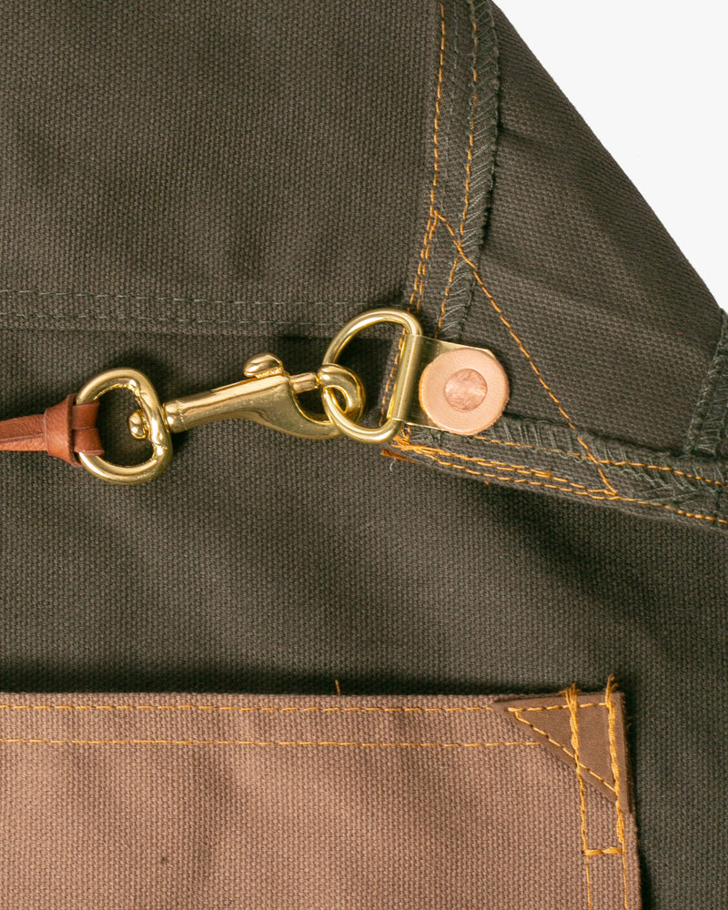Kokoro Original Work Apron, Full, Canvas Two-Tone, Olive with Brown Pockets