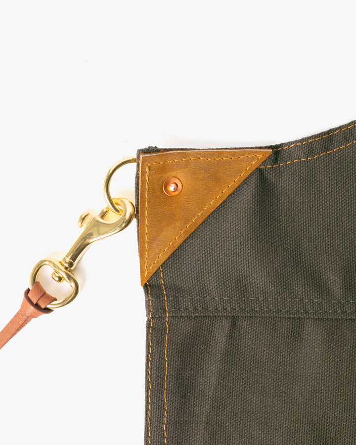 Kokoro Original Work Apron, Full, Canvas Two-Tone, Olive with Brown Pockets