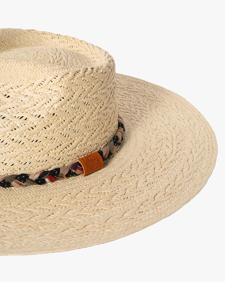 Kiriko Custom Panama Hat, Straw, Braided Shades of Indigo, Orange, and Burgundy